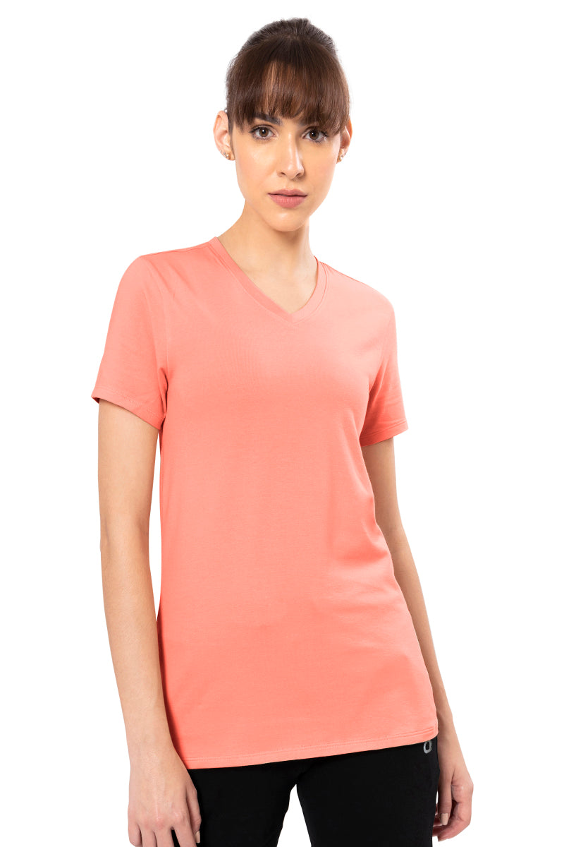 Amante Women's Short Sleeve Regular Fit Orange V-neck T-Shirt
